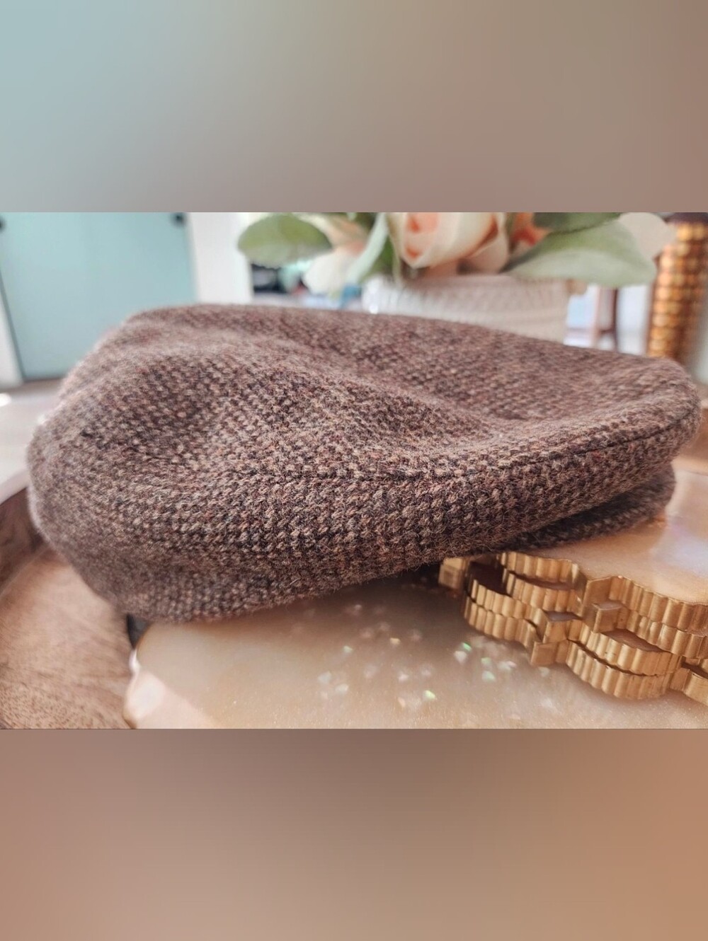 Country Gentleman Large Brown Wool Tweed  Herringbone Pattern Hat